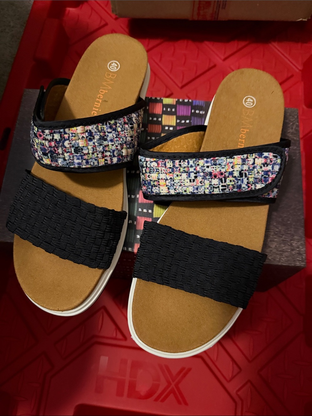 bernie mev. Black Woven & Multicolor Pattern Slide Sandals